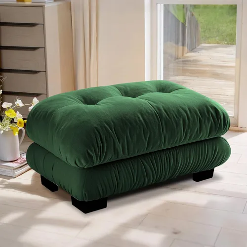 Miniatura 17 de Reposapiés Otomano Tapizado de Terciopelo con Cojín para Sofá Seccional Sofá 300 libras para Sala de Estar (Beige)