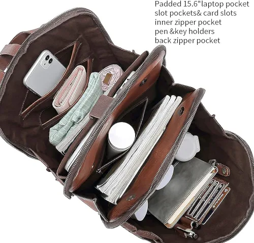 Miniatura 4 de CLUCI Mochila para mujer, paquete de cuero de grano completo curtido vegetal con cartera para mujer
