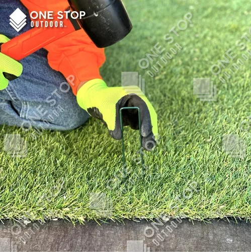 Miniatura 4 de Paquete de 50 grapas de paisaje de 6 pulgadas con tapas de arandela de junta, estacas de metal para jardín, estacas de tela para jardinería