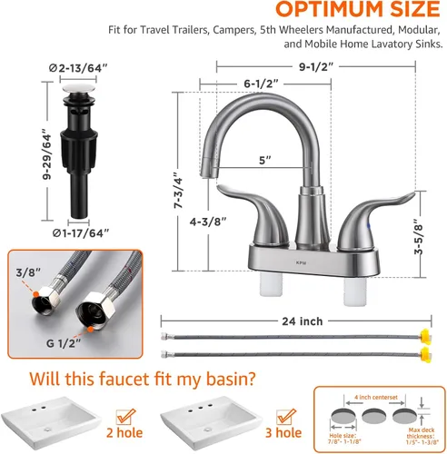 Miniatura 2 de KPW Grifo de Lavabo de Baño de 2 o 3 Agujeros Níquel Cepillado Centerset de 4 Pulgadas Grifo de Lavabo de Baño de 2 Manijas Sobre ABS No Metálico