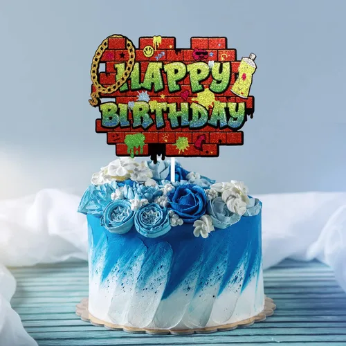 Miniatura 3 de Decoración de pastel de cumpleaños con grafiti de hip hop, decoración de pared de graffiti con purpurina de los años 80, 90, década de los 80, 90