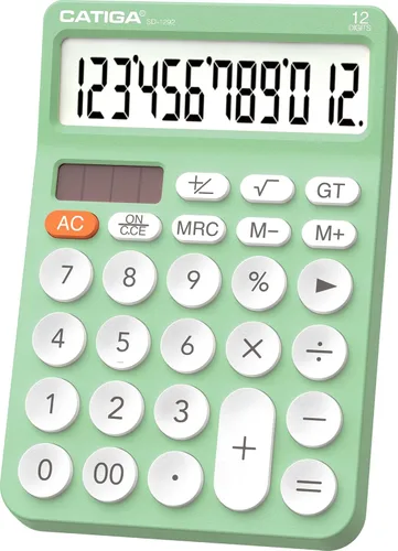 Miniatura 9 de CATIGA Calculadora de escritorio de 12 dígitos Calculadora de escritorio básica con pantalla LCD grande, botones grandes, 4 funciones, energía solar