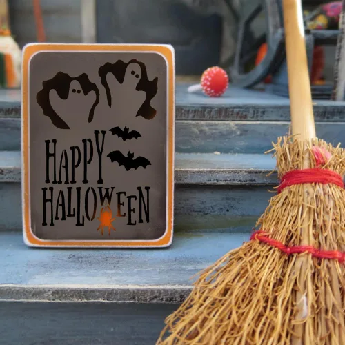 Miniatura 5 de 24 plantillas de Halloween para pintar sobre madera (3 x 3 pulgadas), manualidades reutilizables de vacaciones y otoño para adornos de bricolaje