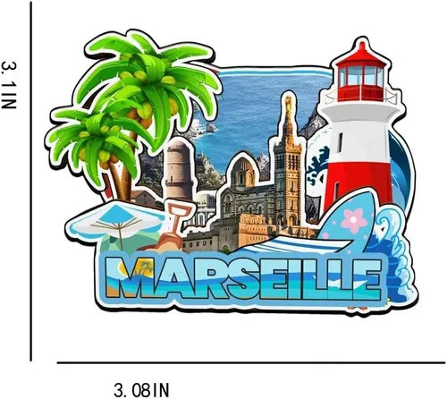 Miniatura 3 de Marsella Francia imán de nevera de madera 3D hitos de viaje coleccionables recuerdos decoración hecha a mano -3956
