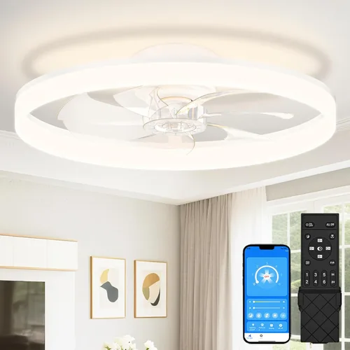 Miniatura 10 de VOLISUN Ventiladores de Techo de Perfil Bajo con Luces y Control Remoto, Ventilador de Techo Fandelier de Montaje Empotrado, 3000K-6500K Luz de Negro