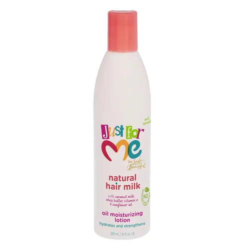 Just for Me Loción de leche natural para el cabello: hidrata y fortalece, contiene leche de coco, manteca de karité, vitamina E y aceite de girasol,