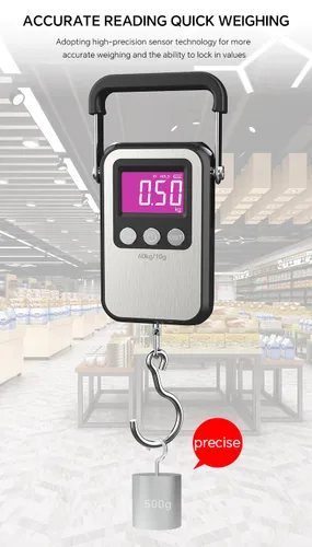 Miniatura 3 de Báscula digital de peso para equipaje de 132 libras, 132.3 lbs, báscula de pescado, 2 pilas AAA (no incluidas) (negro)