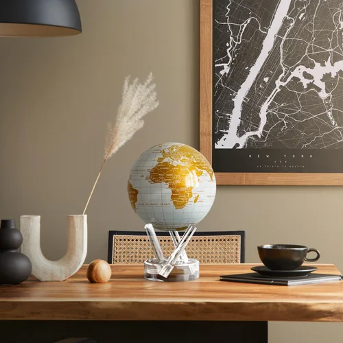 Miniatura 7 de MOVA Globe - Blanco perla y dorado clásico (4.5 pulgadas) Globo mundial giratorio alimentado por energía solar para escritorio Decoración