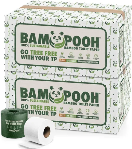 Miniatura 7 de Papel higiénico de bambú sostenible de 3 capas (24 rollos), suave, hipoalergénico, sin árboles ni pelusas