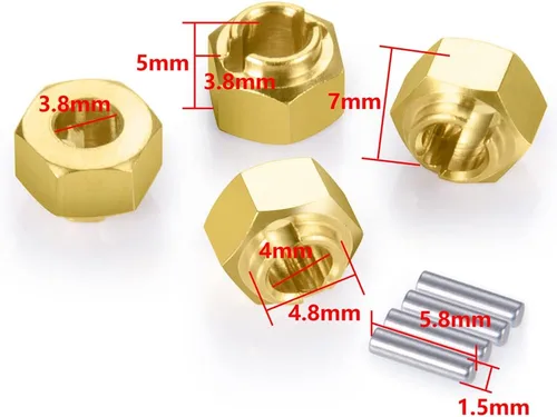 Miniatura 2 de RCLIONS Latón RC Wheel Hex Hub 0.157 in Drive Adapter para TRX4-M 1/18th RC Crawler Car Upgrades