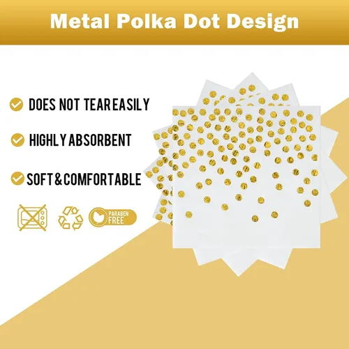 Miniatura 6 de Platos y Servilletas de Papel Blanco y Dorado - Paquete de 50 - 25 Platos de Papel de 7 pulgadas y 25 Servilletas de 6.5 pulgadas, Suministros