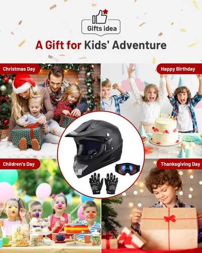 Miniatura 2 de OUMURS DOT - Casco de motocross para niños, ATV con guantes y gafas para niños y niñas de 5 a 14 años, casco de cuatro ruedas para niños, motocross