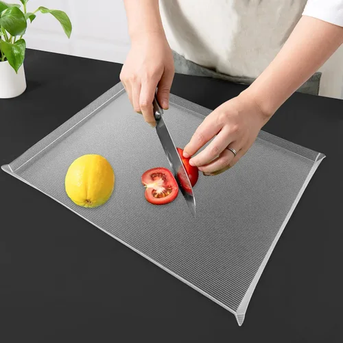 Miniatura 6 de WK Juego de 3 tablas de cortar de plástico flexible con labio, tabla de cortar plegable para cocina, tablas de cortar transparentes, hojas