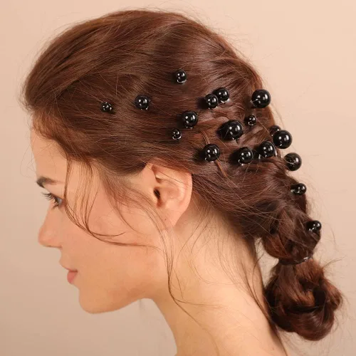 Miniatura 2 de Xerling 20 horquillas para el pelo de perlas negras, accesorios vintage para el cabello para niñas, tocados bohemios y mujeres (negro)