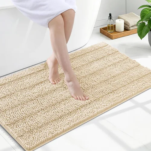Miniatura 201 de Grandaily Alfombras de baño de felpilla a rayas de 24 x 16 pulgadas, extra gruesas y suaves, absorbentes, parte trasera de goma, alfombra de ducha
