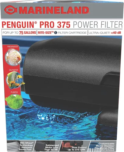 MarineLand Penguin PRO 375 Filtro de potencia, filtración de acuario multietapa para hasta 75 galones