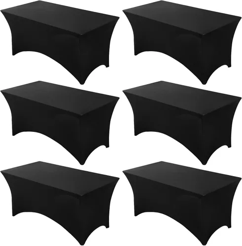 Miniatura 55 de Fixwal Paquete de 3 Manteles Negros para Mesas Rectangulares de 6 Pies, Manteles Rectangulares Elásticos de Spandex Ajustables de 6 Pies