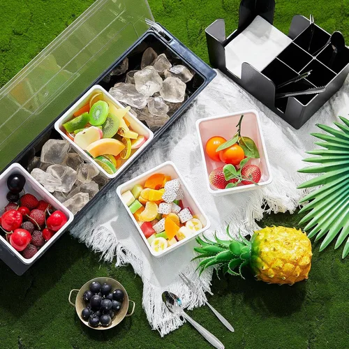Miniatura 5 de Tessco for you Bandeja de Guarnición con Tapa Organizador de Bar Contenedor de Condimentos Refrigerado con Hielo con Cuchara para Hielo Pinzas