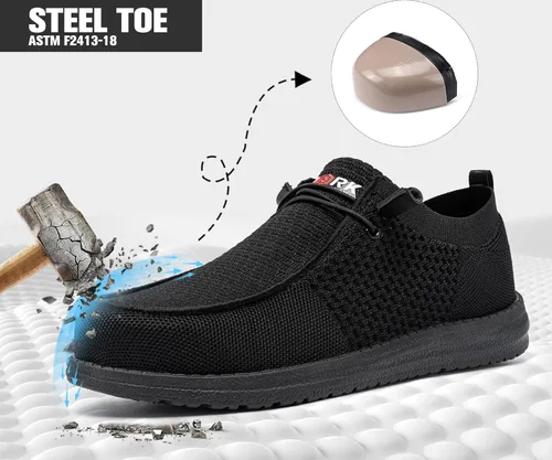 Miniatura 5 de LARNMERN Zapatos con punta de acero para hombre, ligeros, cómodos, para caminar, mocasines con punta de acero