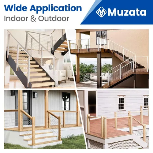 Miniatura 5 de [Patente] Muzata Paquete de 20 barandillas invisibles de 1/8 pulgadas, 10 pares de tensores y terminales para postes de metal de madera de 2 x 2