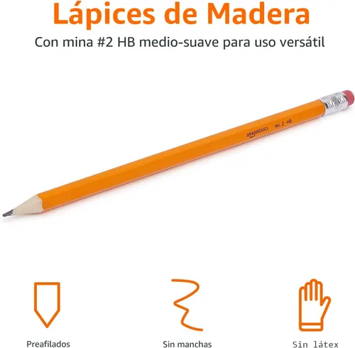 Miniatura 2 de Amazon Basics Lápices de aula con estuche de madera #2 con borradores, preafilados, mina HB, paquete de valor de 30 unidades, naranja