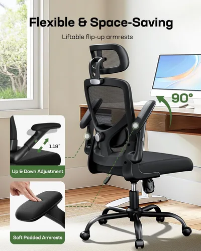 Miniatura 3 de Marsail Silla ergonómica de oficina, silla de escritorio, silla de juegos con soporte lumbar ajustable en altura, reposabrazos ajustable y Oscuro