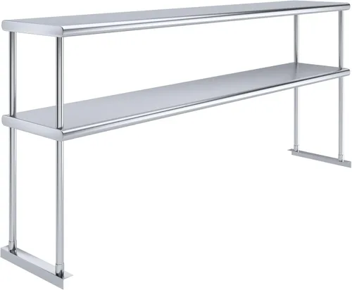 Miniatura 9 de Estante doble de acero inoxidable resistente con certificación NSF de calibre 18 con soportes para cocinas, cuartos de servicio, almacenamiento