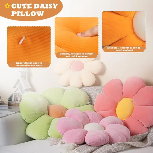 Miniatura 4 de Linda almohada de suelo de margaritas, felpa verde, 15.7 pulgadas, decorativa para sofá cama 1 unidad naranja