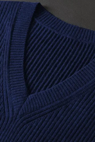 Miniatura 2 de Suéter de punto con cuello en V para hombre, liso, sin mangas, suéter de punto, ajuste holgado, todo a juego