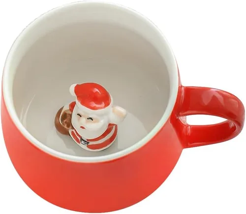 NDLBS Taza de café 3D de Navidad con Papá Noel lindo animal dentro de la taza de cerámica de dibujos animados, regalo de cumpleaños de Navidad, para