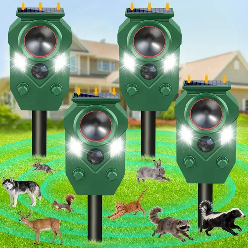 Miniatura 11 de Repelente ultrasónico de animales para exteriores, repelente y disuasorio de gatos con sensor PIR y luz intermitente, repelente de ciervos
