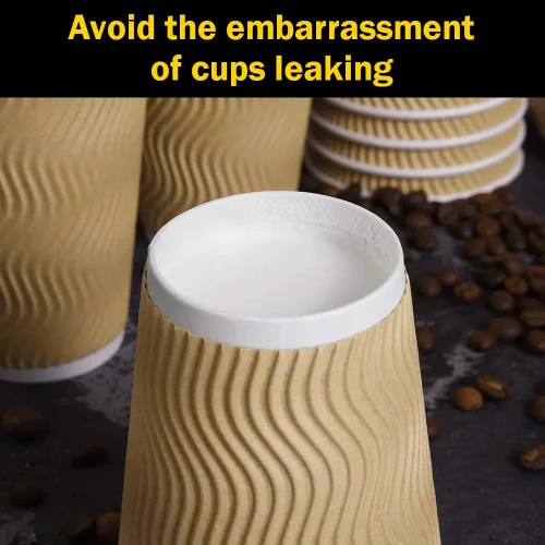 Miniatura 3 de SPRINGPACK Tazas de café de papel desechables con tapas, paquete de 100 tazas de café con aislamiento de pared ondulada de 12 onzas para bebidas