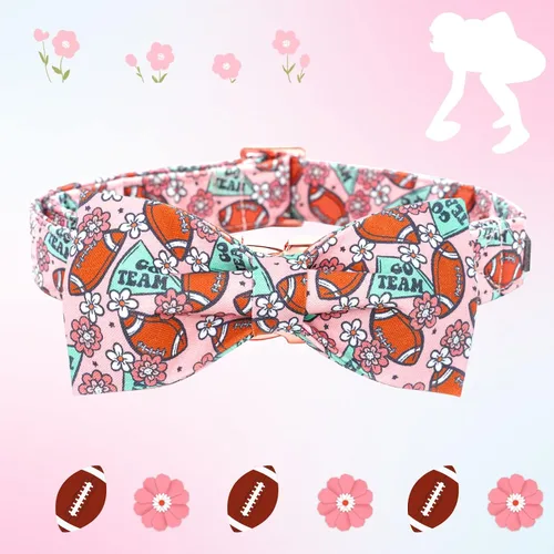 Miniatura 3 de Collar para perros - Rugby con flores Collar para mascotas con lazos para perros Corbatin para mascotas Collar para perros ajustable Collar