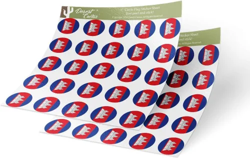 Desert Cactus Adhesivo de vinilo con la bandera de Camboya de 1 pulgada, redondas, dos hojas, 50 piezas en total, con logotipo de niños, álbum de