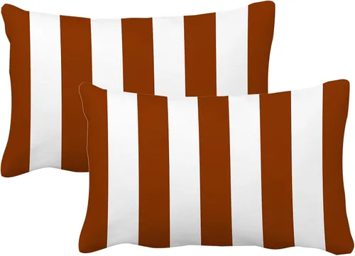 Miniatura 20 de Leaveland Juego de 2 fundas de almohada rectangulares de algodón y poliéster de 12 x 20 pulgadas con rayas amarillo mostaza y blanco, fundas
