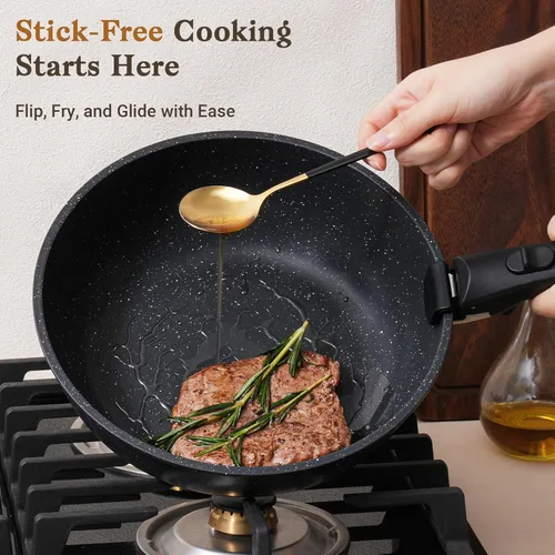 Miniatura 3 de SODAY Juego de 15 piezas de ollas y sartenes antiadherentes, juegos de utensilios de cocina con mango desmontable, herramientas de cocina