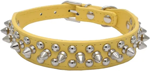 Miniatura 8 de Dogs Kingdom Collar de piel suave con remaches y picos de piel suave, hebilla ajustable, para perros pequeños, medianos y grandes, color rosa, XXS