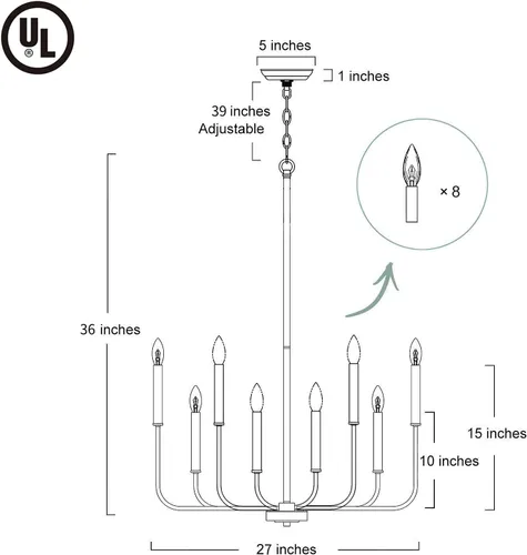 Miniatura 7 de LALUZ Lámpara moderna de araña dorada, 8 luces para comedor, dormitorio, sala de estar, cocina, vestíbulo, entrada