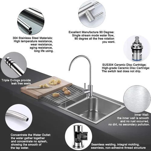 Miniatura 6 de ESOW Grifo de filtro de agua de cocina, grifo de agua potable 100% sin plomo, se adapta a la mayoría de unidades de ósmosis inversa o sistema