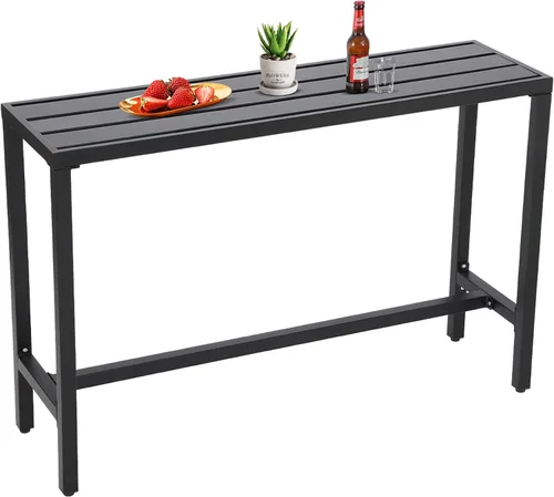 Miniatura 11 de Mesa de bar para exteriores, mesa consola de altura de pub para patio con marco de acero con revestimiento de polvo, parte superior resistente a