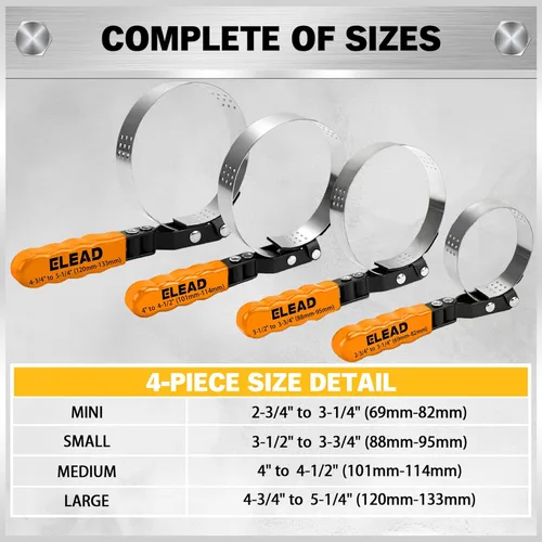 Miniatura 2 de ELEAD Juego de Llaves para Filtro de Aceite de 9 Piezas, Llaves Cubren de 2-3/4" a 5-1/4", Alicates Ajustables de Filtro de Aceite de 9" y 12