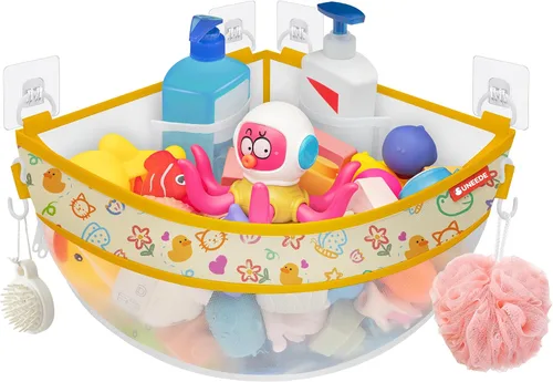Miniatura 11 de UNEEDE Soporte de almacenamiento de juguetes de baño montado en la esquina de 4.32 galones, organizador de ducha de malla para organizador