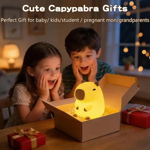 Miniatura 6 de FAMIDUO - Luz nocturna Capybara, luz de silicona blanda segura con temporizador, lámpara de noche táctil regulable y recargable, bonitos regalos