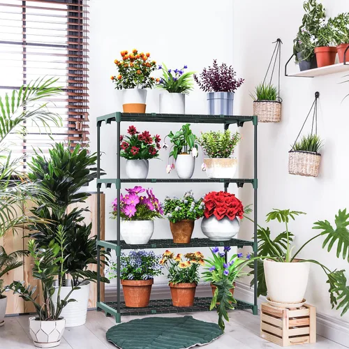 Miniatura 6 de Estantes para invernadero de plantas Ohuhu de 4 niveles, paquete de 2, estante extra ancho y estable para invernadero para exteriores, 31x18x42