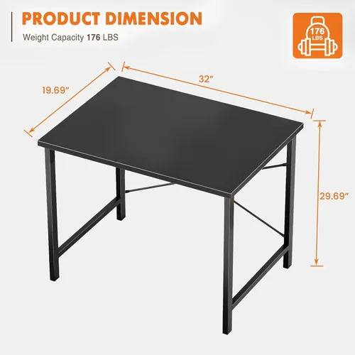 Miniatura 3 de Sweetcrispy Escritorio de oficina pequeño para computadora de 32 pulgadas, para estudiar, escribir, trabajar con marco de metal, mesa de madera