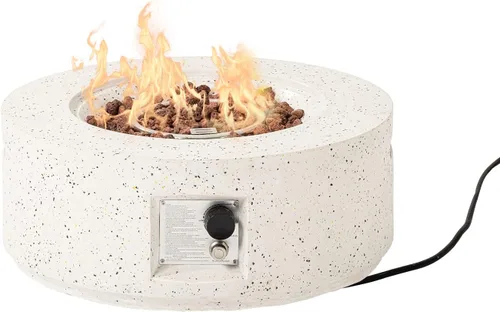 Miniatura 3 de HOMPUS Fogata de propano para exteriores, 40,000 BTU de 28 pulgadas, mesa redonda de hormigón de terrazo blanco con rocas de lava y cubierta