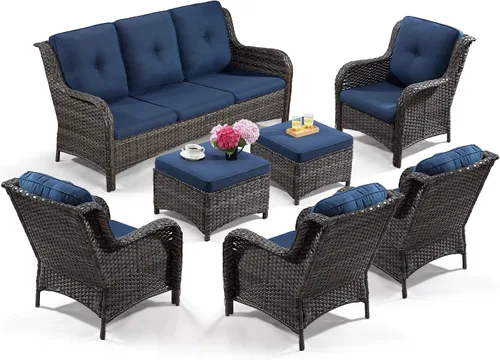 Miniatura 52 de Juego de 2 sillas de patio giratorias de 360 grados para exteriores y mesa auxiliar a juego – 3 sillas deslizantes de mimbre para patio con cojines