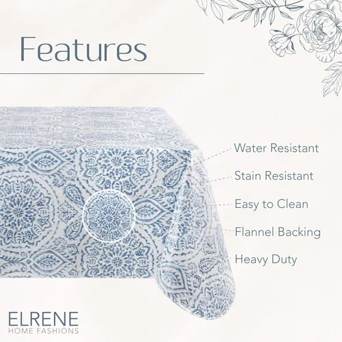 Miniatura 4 de Elrene Home Fashions Savannah - Mantel de vinilo bohemio con estampado de cachemira, resistente al agua y a las manchas con reverso de franela, 52 x