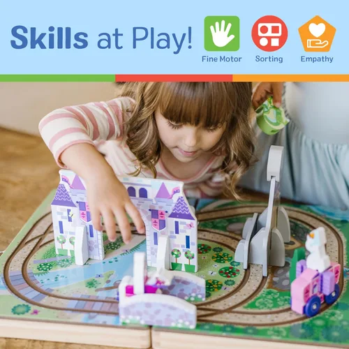 Miniatura 5 de Melissa & Doug 19 piezas de madera para llevar a lo largo de la mesa Kingdom - Carruaje, caballo, unicornio, dragón, más Reino