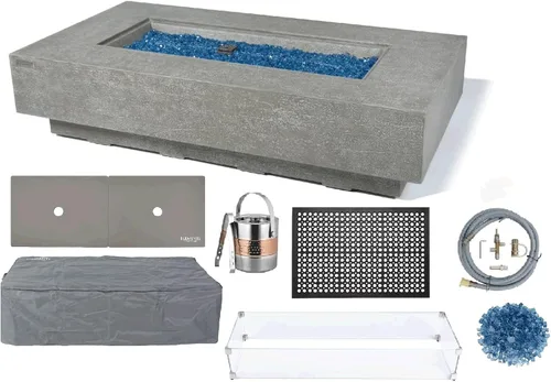 Miniatura 88 de Elementi+ Mesa de Fuego de Gas Colorado de Hormigón Fundido de 56" Rectangular, Hoguera al Aire Libre con Ignición Electrónica Incluye Cubierta